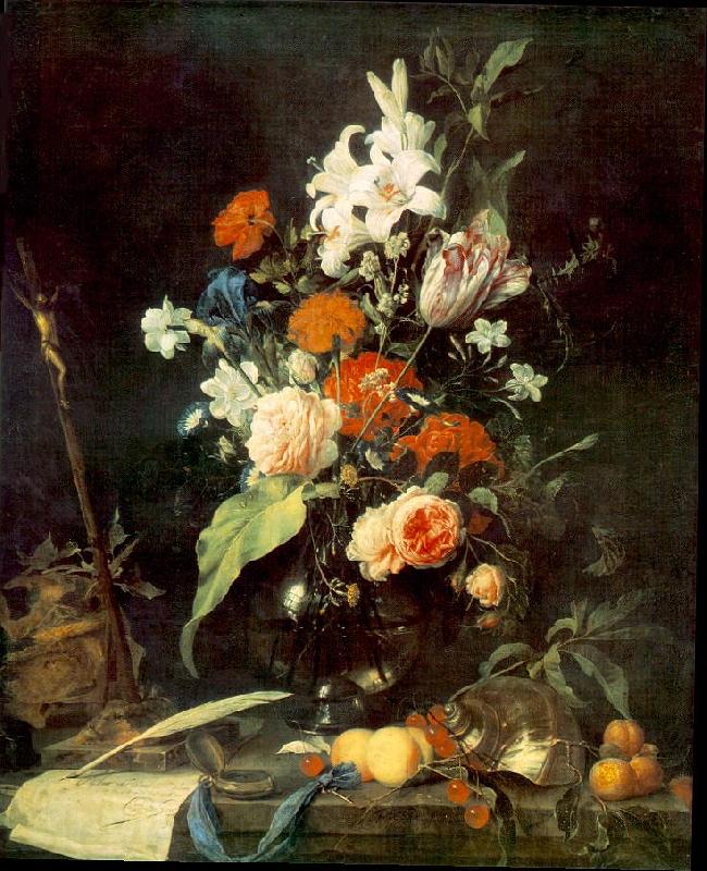 Jan Davidsz. de Heem Flower Still-life with Crucifix and Skull